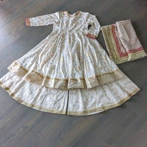 Women's 3-Piece Stitched Pakistani Sharara Style Outfit, Large